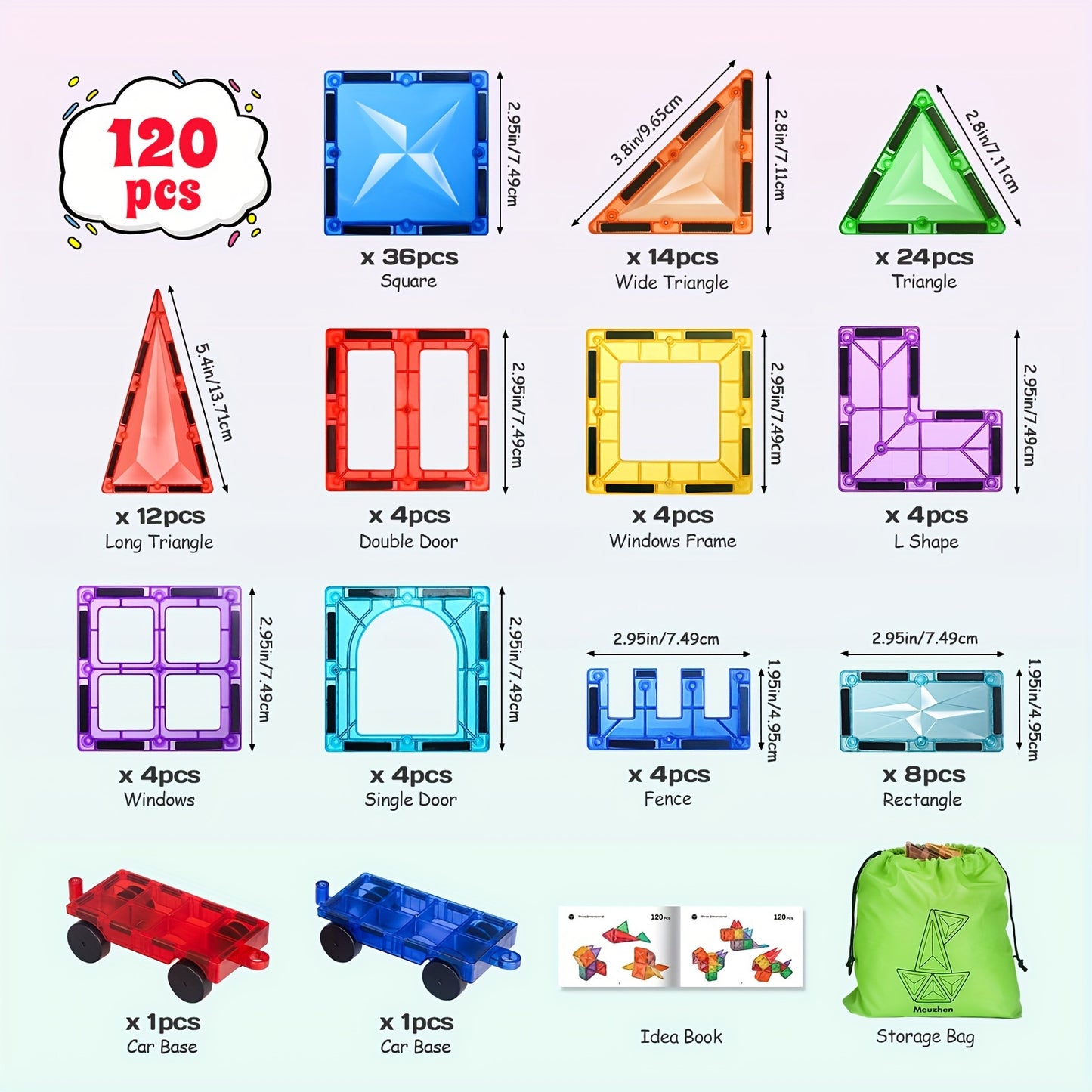 120\u002F102\u002F80pcs Deluxe Magnetic Tiles with 2 Cars Toy Set, 3D Diamond Magnet Tiles Building Blocks, Toys for 3 - 8 Years, STEM Preschool Kids Sensory Educational Toys Gift for Boys Girls, Easter