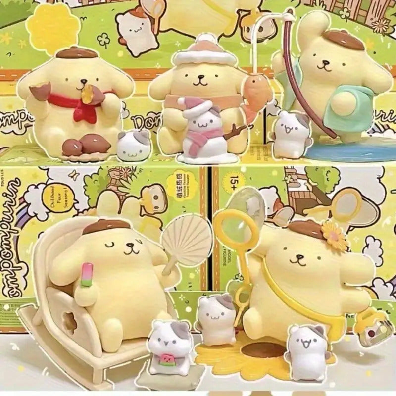 6Sanrio Pudding Mystery Box - Cute Pink Surprise Character with Recliner, Mixed Color Collectible Desktop Ornament, Four Seasons Series Anime Fan Exclusive Birthday Holiday Gift
