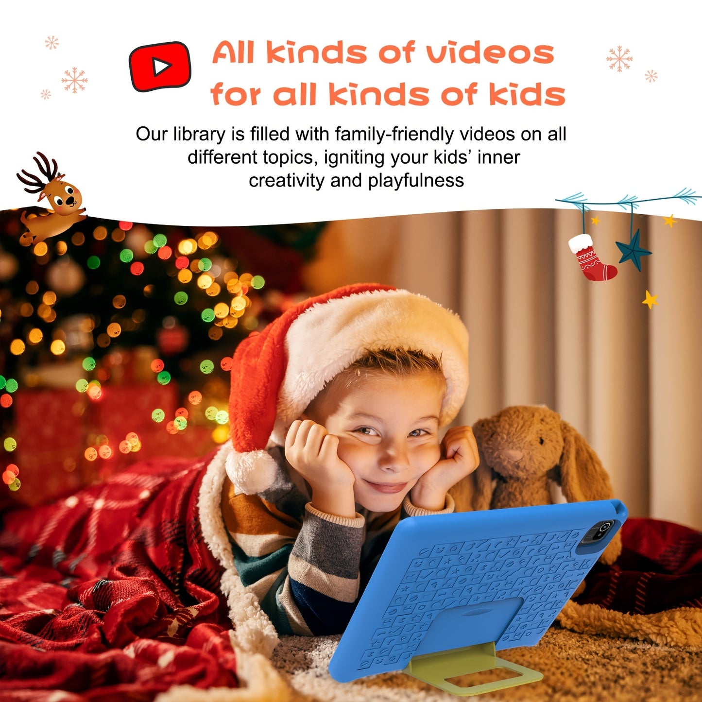 Apolomedia Kids Tablet, 10.1 Inch Android 13 Tablet For Kids, 128GB Expand, HD Touch Screen, 5-8 Hr Battery, Educational Games, Learning Tablet With Parental Control, Wi-Fi, Pre-Installed App, Tablet, Pad