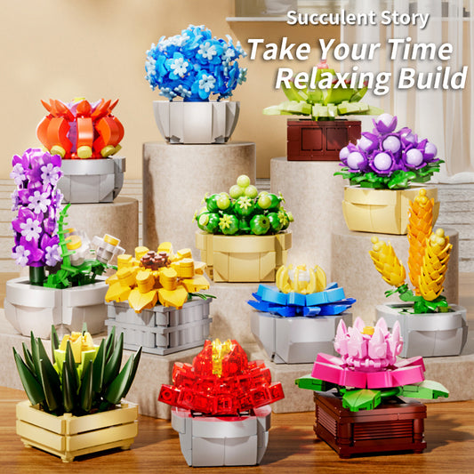 KAVO Succulent Flower Plant Potted Building Blocks Cactus Rose Daisies ABS Plastic Materials Bonsai Mini Model Bricks Creation Toys Christmas Birthday, Halloween, New year, Black Friday Gift For Kids, Building Assembly Ornament