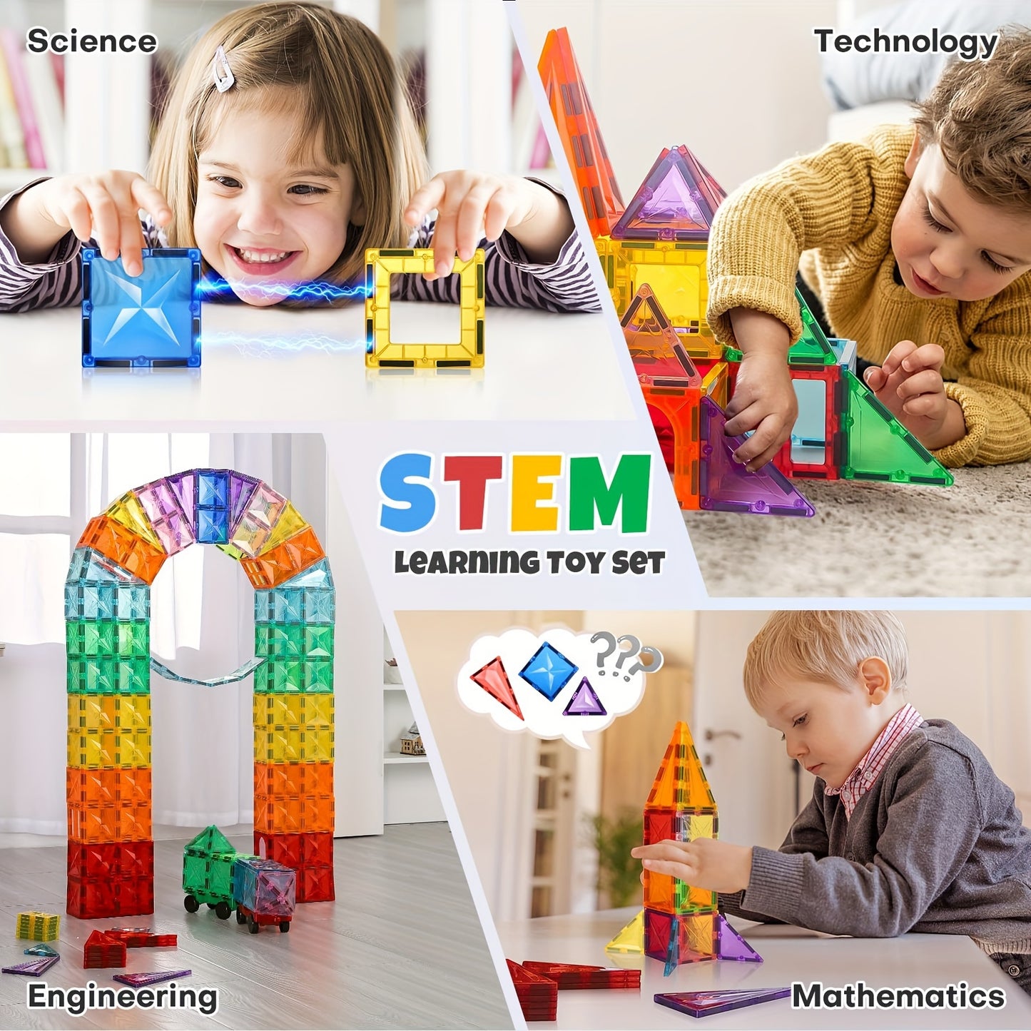 120\u002F102\u002F80pcs Deluxe Magnetic Tiles with 2 Cars Toy Set, 3D Diamond Magnet Tiles Building Blocks, Toys for 3 - 8 Years, STEM Preschool Kids Sensory Educational Toys Gift for Boys Girls, Easter