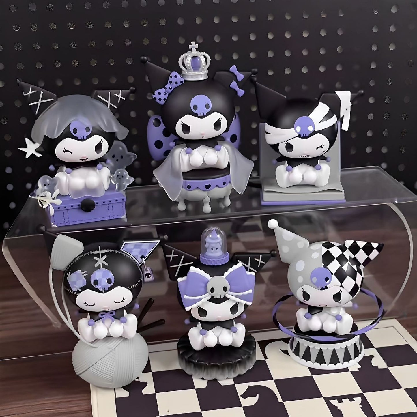 Sanrio Kuromi Collectible Mystery Box Handmade Office Desk Decor - Purple & Black Gothic Doll Figures with Accessories, Limited Edition Birthday Gift for Fans, Desk Figurine, Playful Character Design, Detailed Craftsmanship