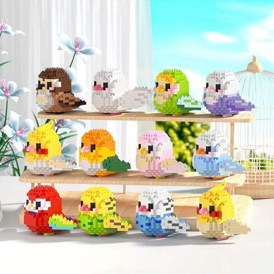 12 Cute DIY Cartoon Bird Micro-Particle Puzzle Animal Building Blocks for Youngsters, Boys and Girls, Desktop Ornaments, Toys and Gifts