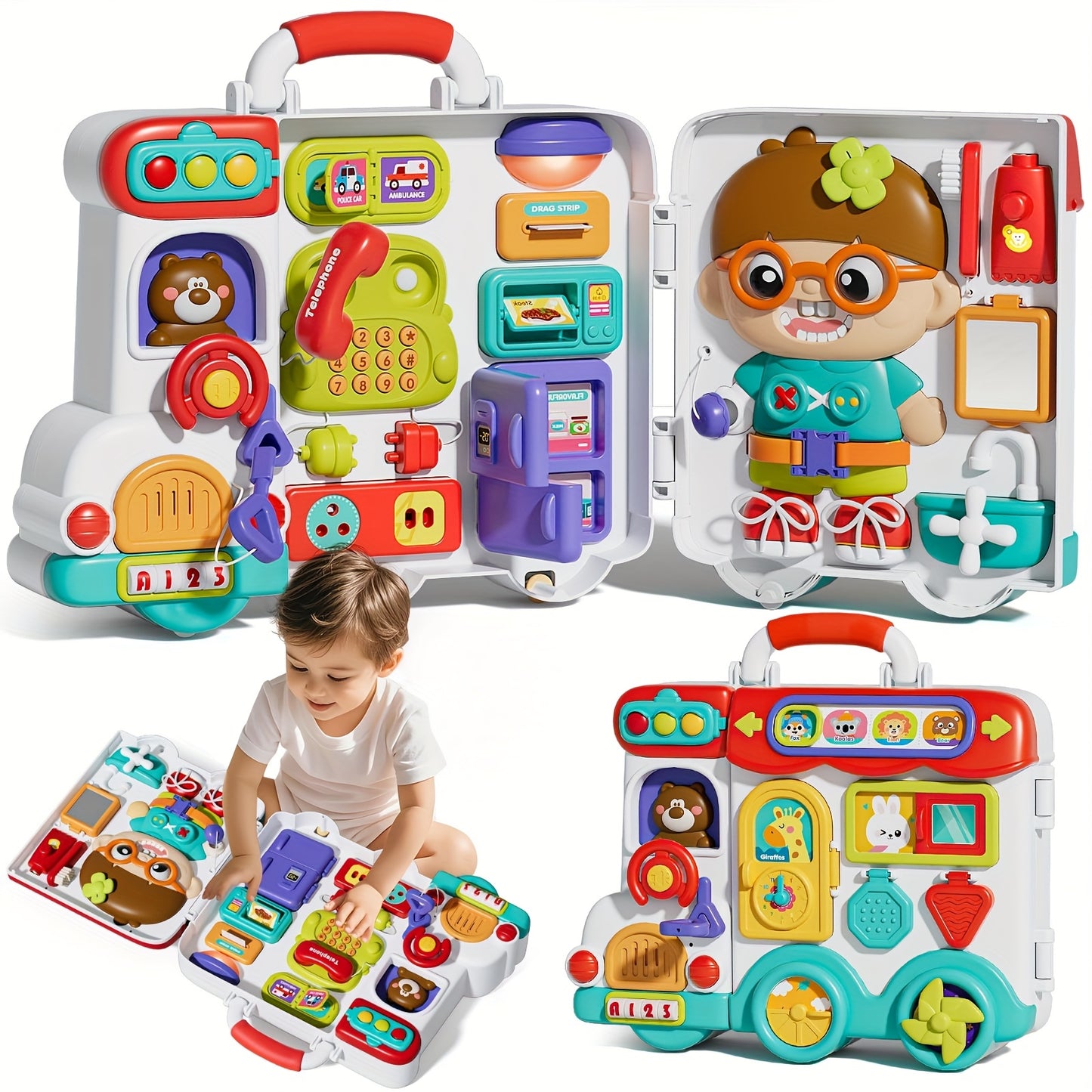 Musical Busy Board Toys 54-in-1 English & Spanish Musical Busy Board Toys 1-3, Early Educational Toy for 1, 2, and 3-Year-Old, Bilingual Learning Gift Ages 1+, Engagement, Playful Design, Easygrip Buttons