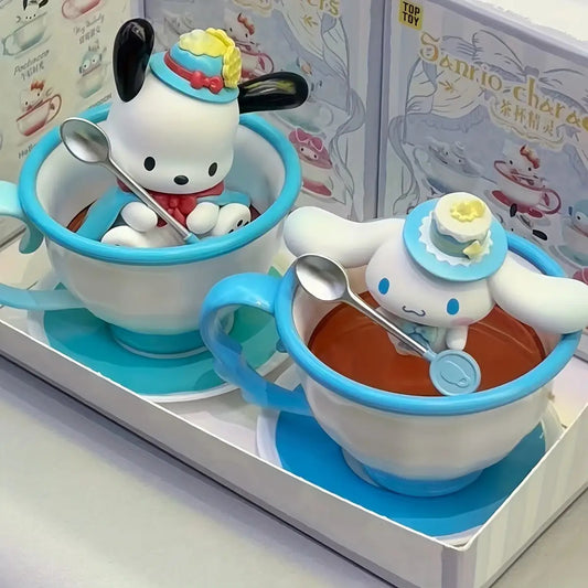 Sanrio Official Kuromi Tea Cup Elf Mystery Box - Pink Collectible PVC Doll with Tea Set, Cute Anime Character Figure, Chibi-Style Random Accessory (Bows\u002FToppings), Gift, No Power Required, Display for Desk & Shelf, Figurine, Figurines, Trinkets