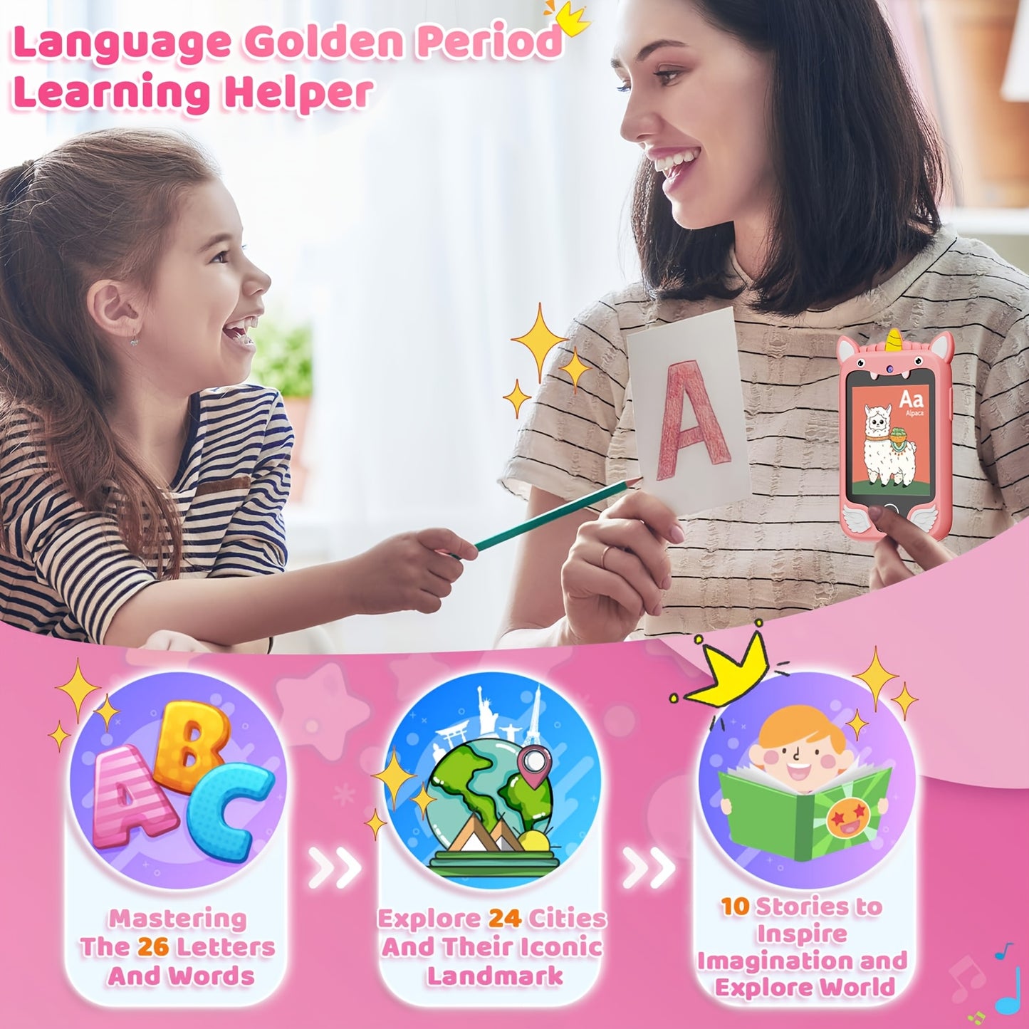 Kids Smart Phone Toys, Touchscreen HD Dual Camera Cell Phone For Kids, Birthday Gifts Dinosaur Play Phone For Boys 3-10, Travel Toy With 8GB SD Card Halloween Christmas Gift
