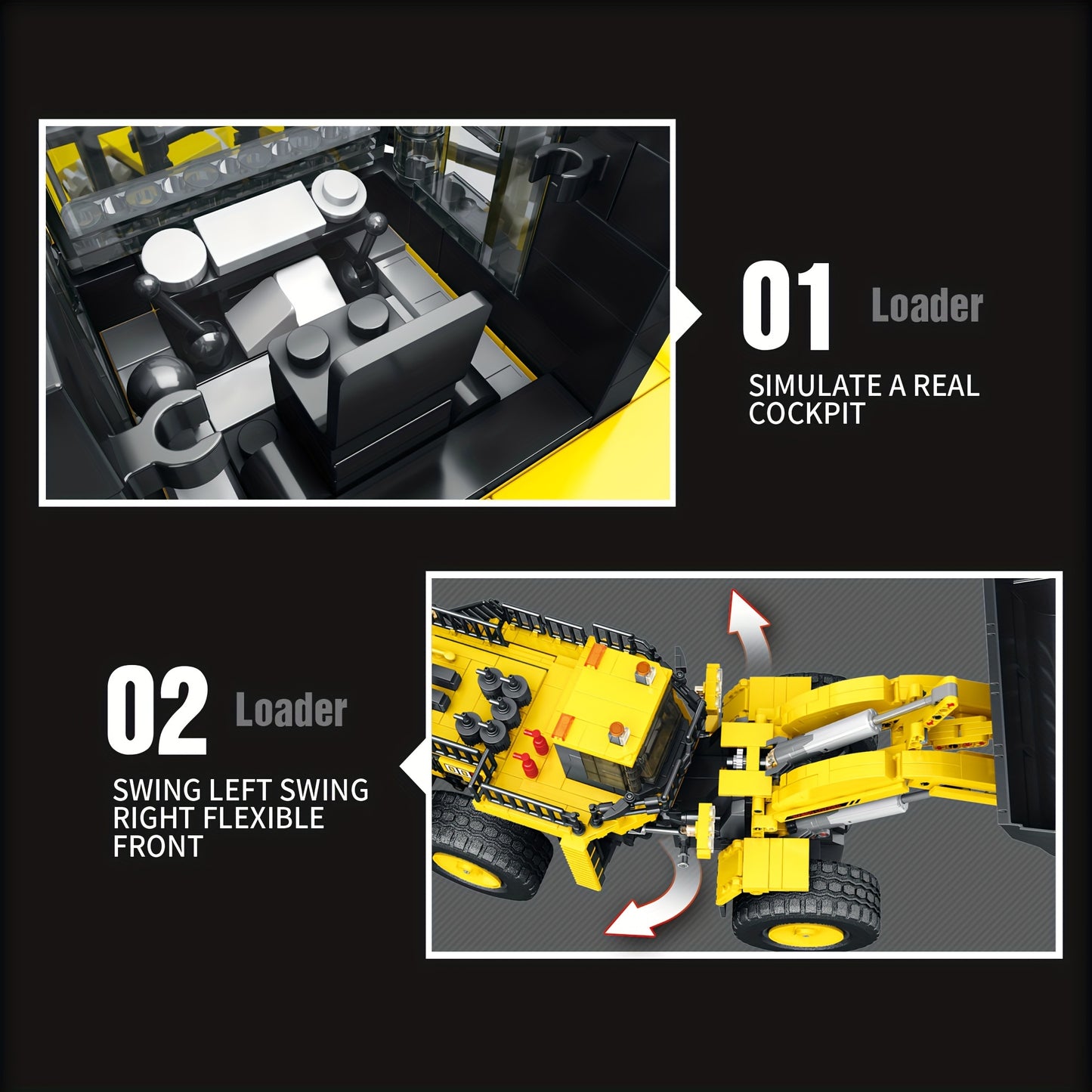 1876pcs Reobrix 22009 Yellow Shovel Loader Building Blocks, Remote Control Crane Vehicle Building Model Kits, High Difficulty Toy Assembly Model, Halloween, Christmas And Birthday Gift for Adults