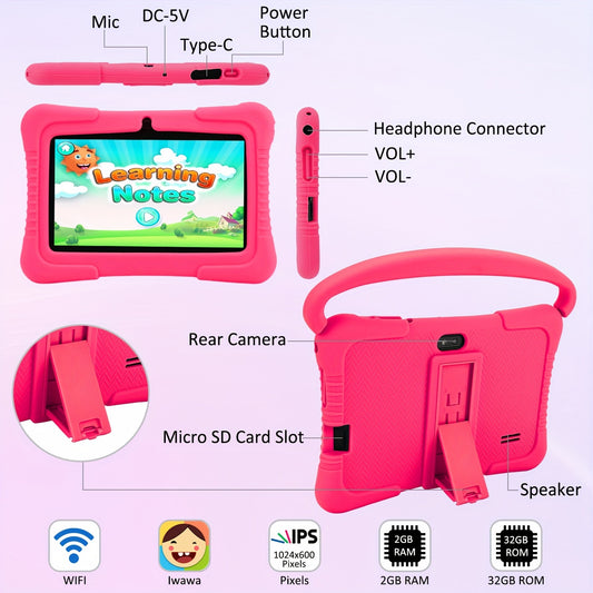 Veidoo, 7 Inch Kids Tablet, Security Eye Screen, WiFi, 2GB RAM+32GB ROM, Dual Camera, Educational Games, Parental Control APP, Android Tablet, Tablet With Drop Proof Silicone Cover