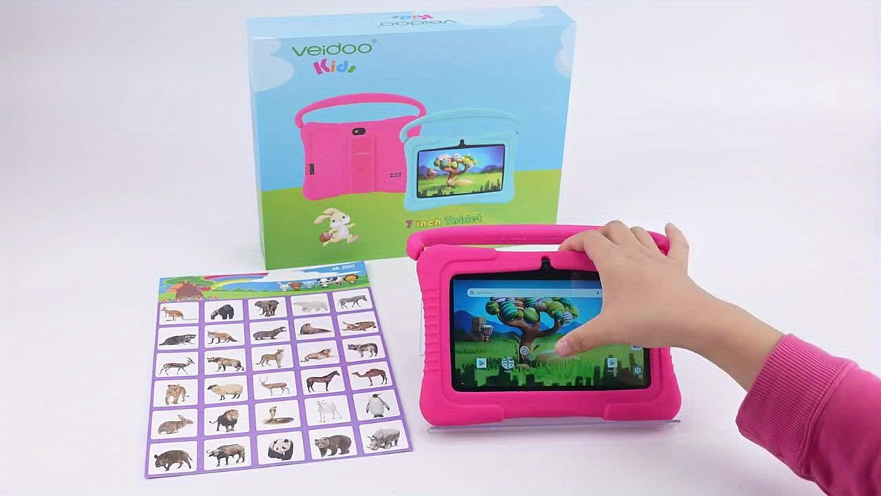 Veidoo, 7 Inch Kids Tablet, Security Eye Screen, WiFi, 2GB RAM+32GB ROM, Dual Camera, Educational Games, Parental Control APP, Android Tablet, Tablet With Drop Proof Silicone Cover