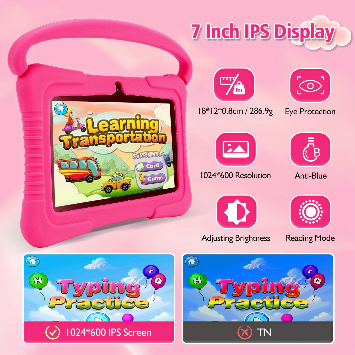 Veidoo, 7 Inch Kids Tablet, Security Eye Screen, WiFi, 2GB RAM+32GB ROM, Dual Camera, Educational Games, Parental Control APP, Android Tablet, Tablet With Drop Proof Silicone Cover