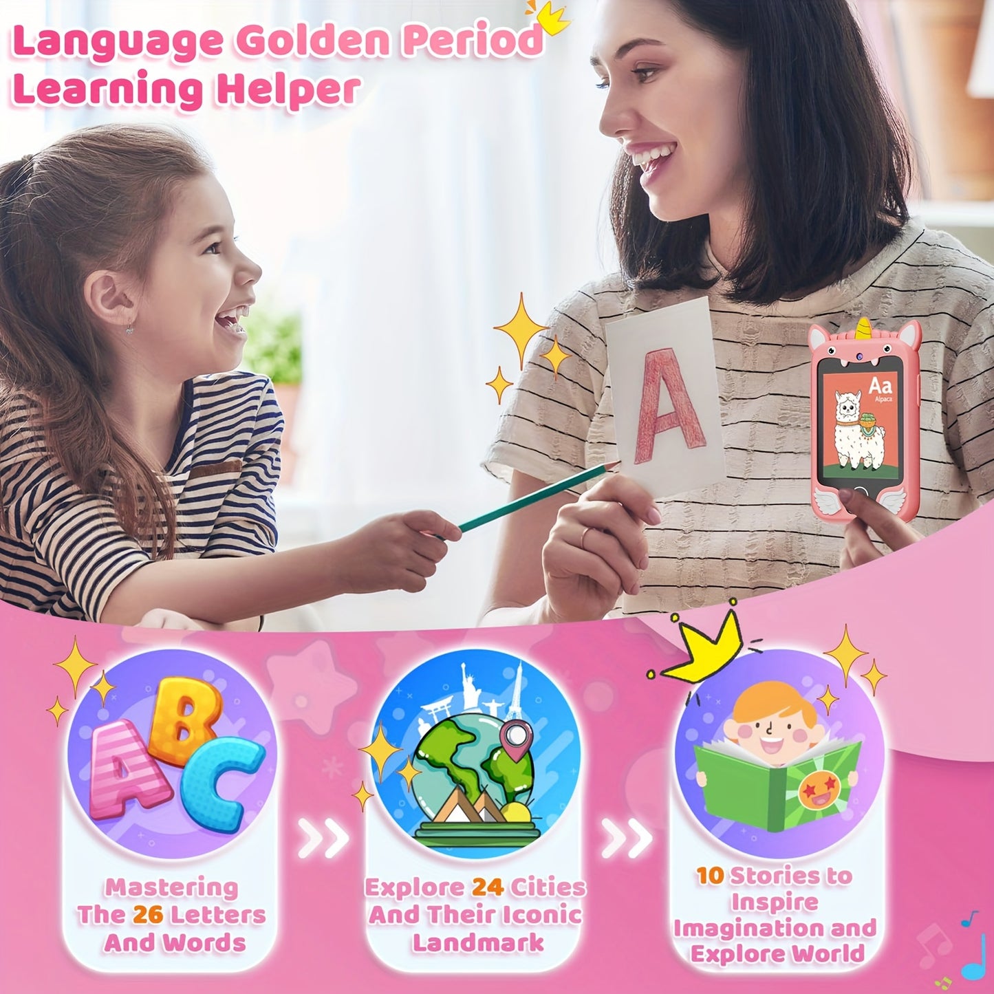 Kids Smart Phone Toys, Touchscreen HD Dual Camera Cell Phone For Kids, Birthday Gifts Dinosaur Play Phone For Boys 3-10, Travel Toy With 8GB SD Card Easter Day Halloween Christmas Gift