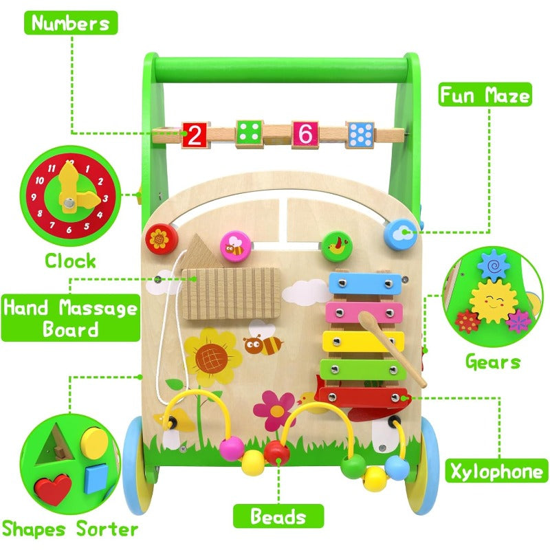 Wooden Baby Walker with Wheels Push Walker for Baby Boys and Girls 1012 Months Multiple Activity Center for 1 Year Old
