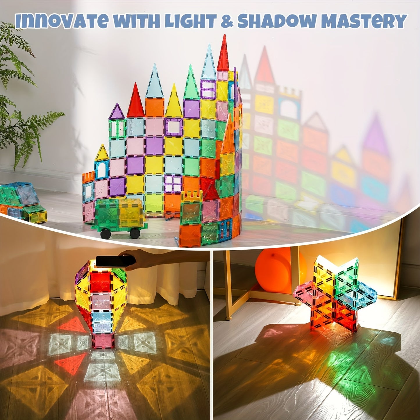 120\u002F102\u002F80pcs Deluxe Magnetic Tiles with 2 Cars Toy Set, 3D Diamond Magnet Tiles Building Blocks, Toys for 3 - 8 Years, STEM Preschool Kids Sensory Educational Toys Gift for Boys Girls, Easter
